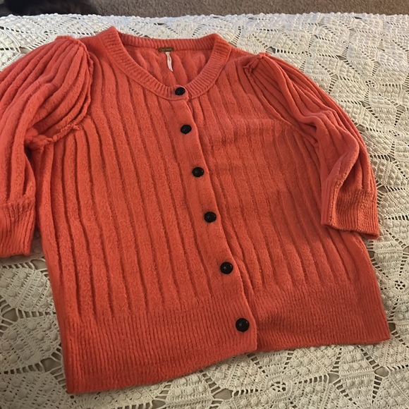 Free People Sloane ribbed cardigan in coral - Picture 7 of 9